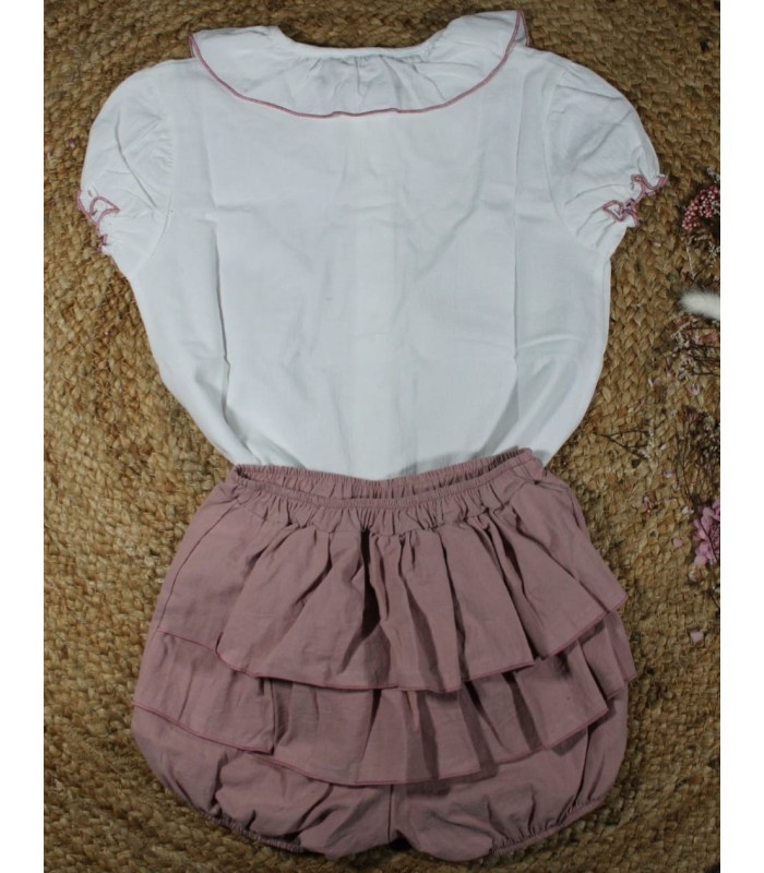 Conjunto bombacho niña marena camisa blanca