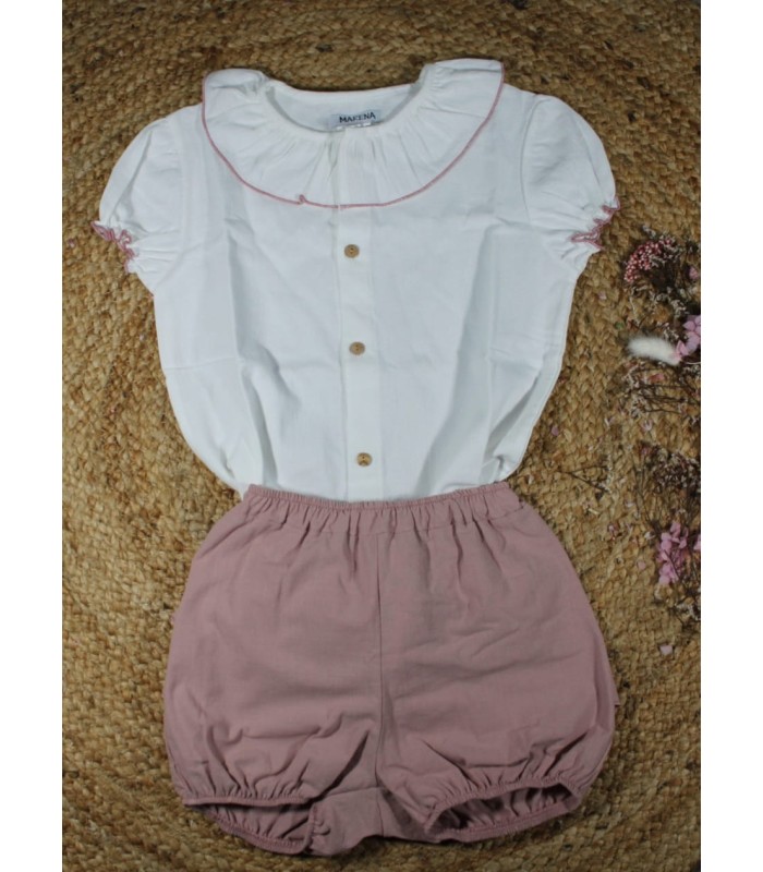 Conjunto bombacho niña marena camisa blanca
