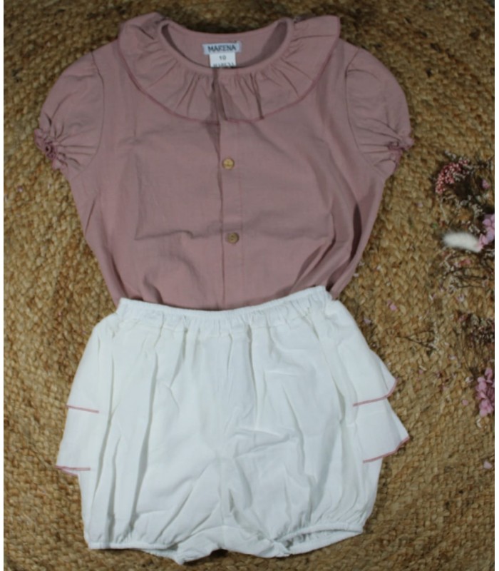 Conjunto bombacho niña marena camisa rosa