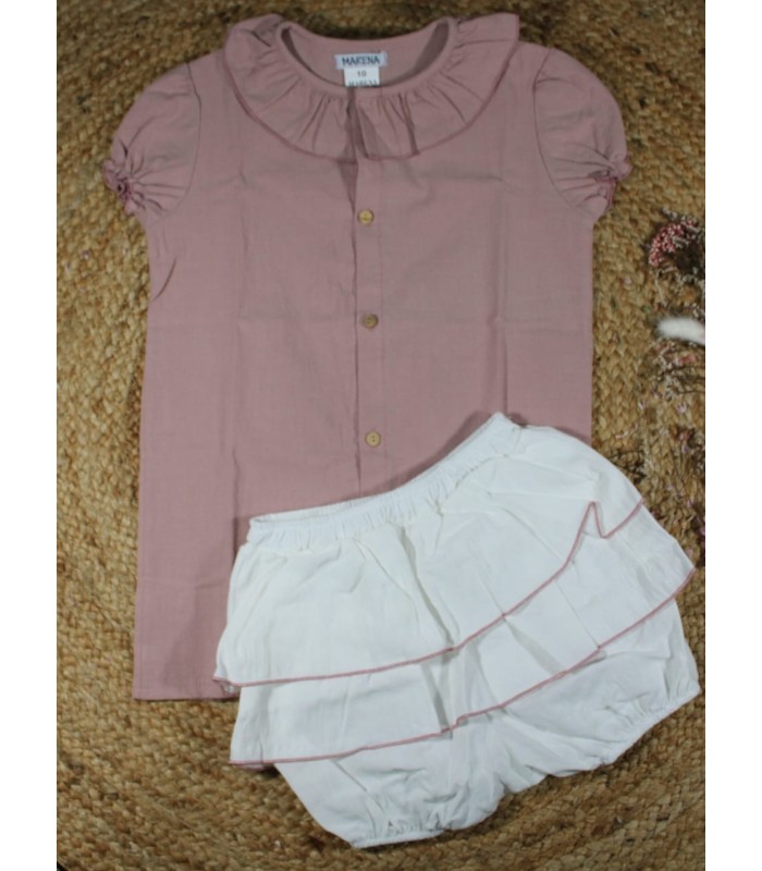 Conjunto bombacho niña marena camisa rosa