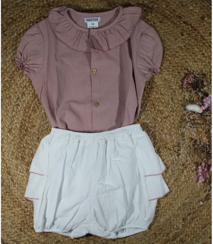 Conjunto bombacho niña marena camisa rosa